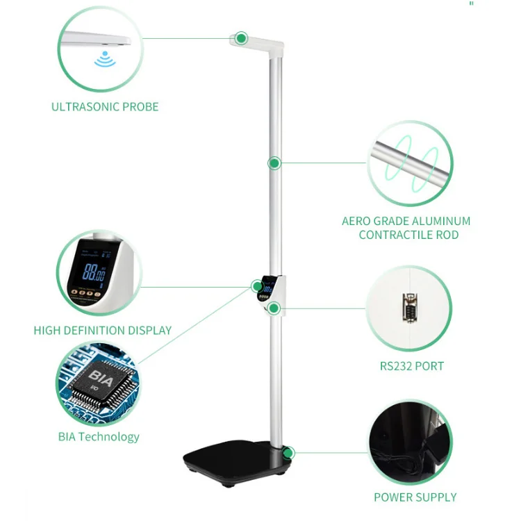 Land Wheel Ultrasonic Height And Weight Machine , RS232 Interconnection Smart  Weigh Digital Scale