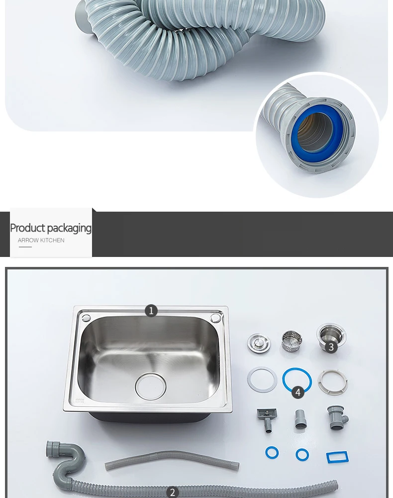 ARROW brand  304 stainless steel handmade brushed single bowl kitchen sink