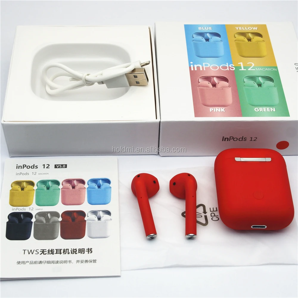 Hot sale red color wireless earphone inpods 12 macaron i12 TWS Blue tooth earbuds for iphone and samsung - ANKUX.COM
