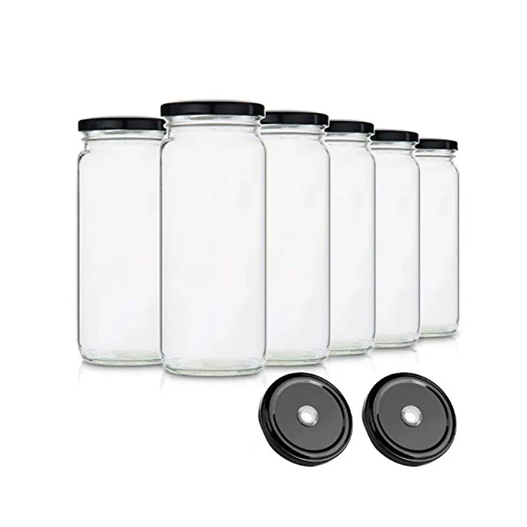 Stocked 16oz Empty Round Clear Glass Juice Jars For Smoothies Glass