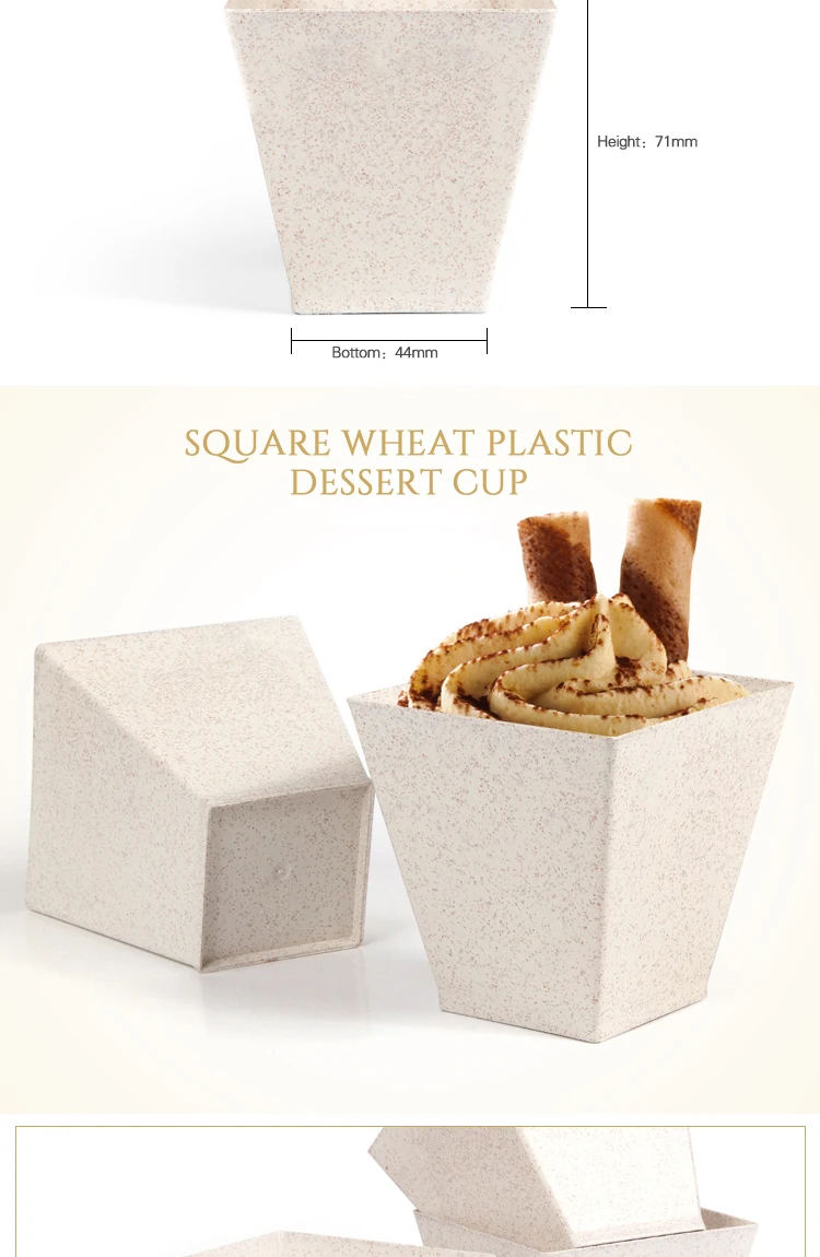 Best Selling ice cream square mousse plastic dessert cup biodegradable wheat straw cup