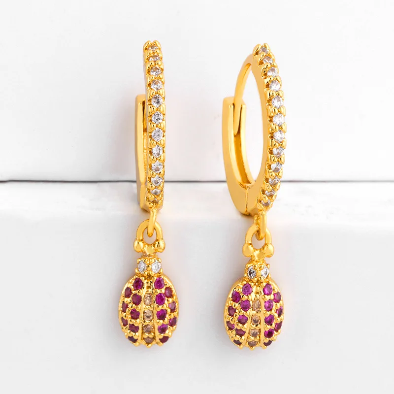 Heart beetle shape 18k gold earrings statement copper zircon rainbow earrings for women