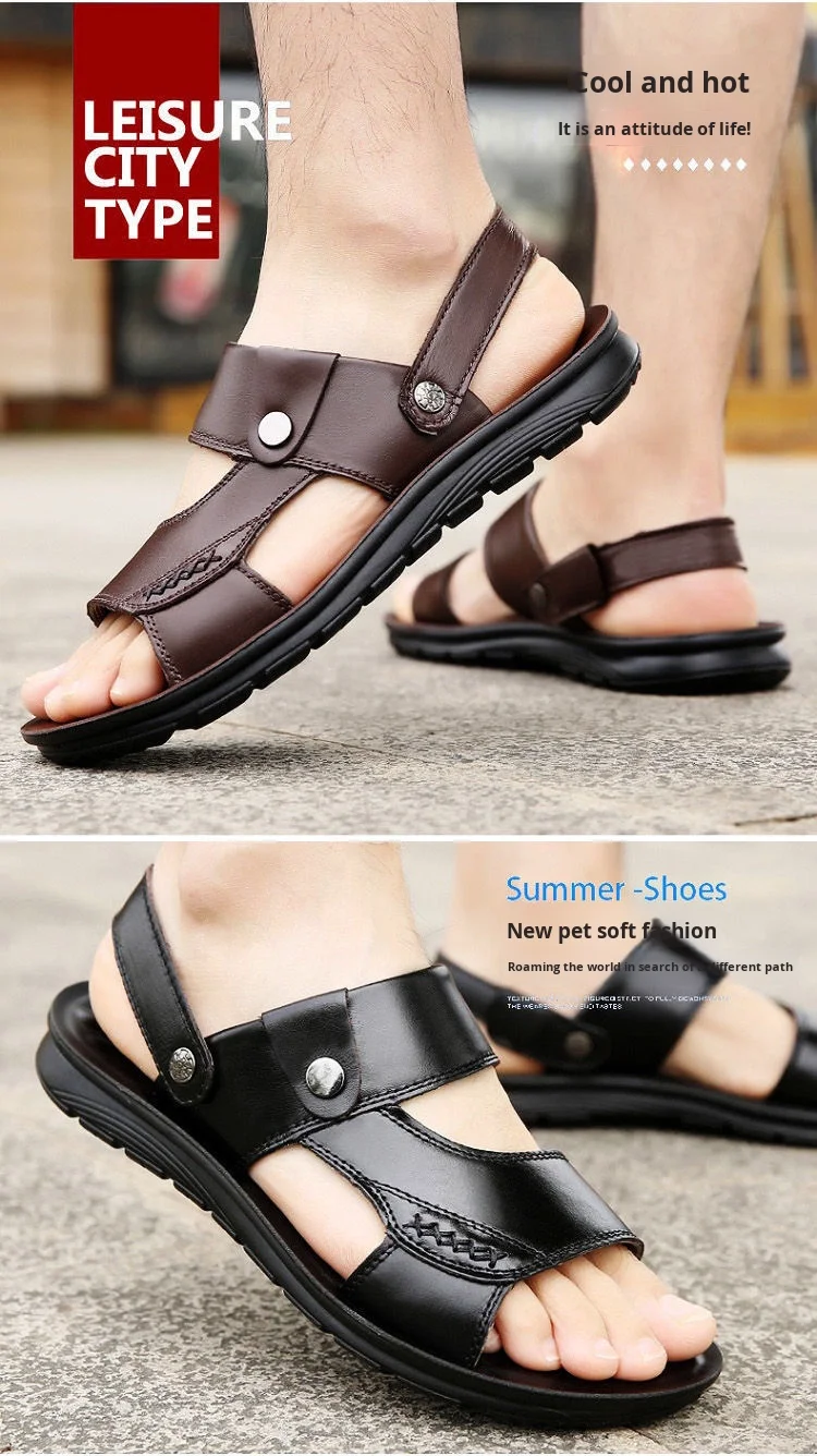 Men's Summer Beach Shoes Outdoor Casual Dual-Purpose Non-Slip Breathable Vietnamese Sandals Soft-Soled Wear-Resistant