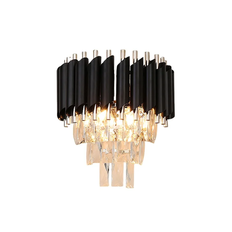 Black golden cake shaped modern LED wall lights for bedrooms good quality nordic elegant decorative K9 crystal wall lamp