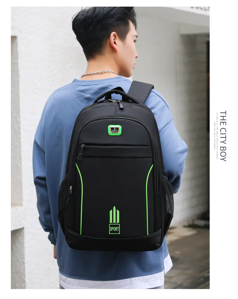 Men's Nylon Oxford Cloth Backpack Large Capacity Casual Travel Bag Polyester Lining Waterproof for Students Simple Everyday Use