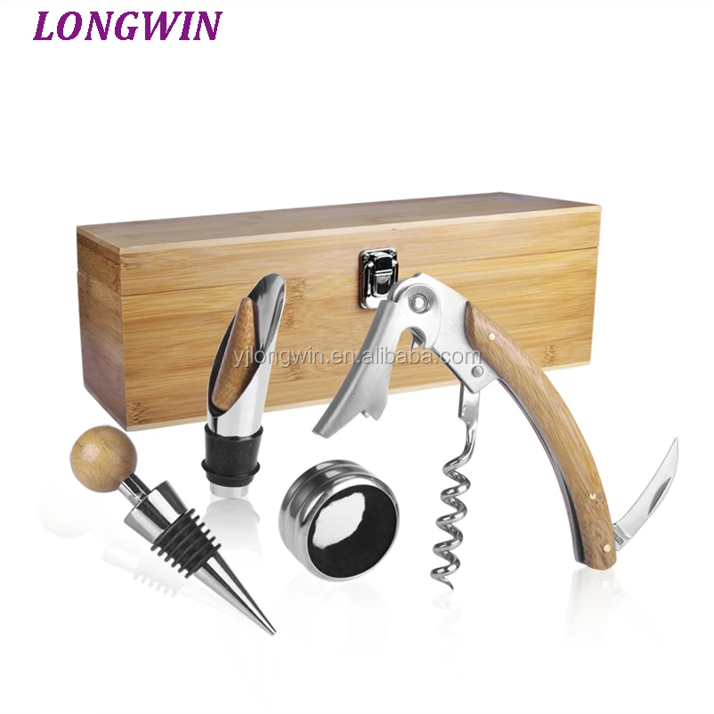 Wood Box Wine Opener Gift Set 4 Piece Corkscrew Wine Openers Gift Set