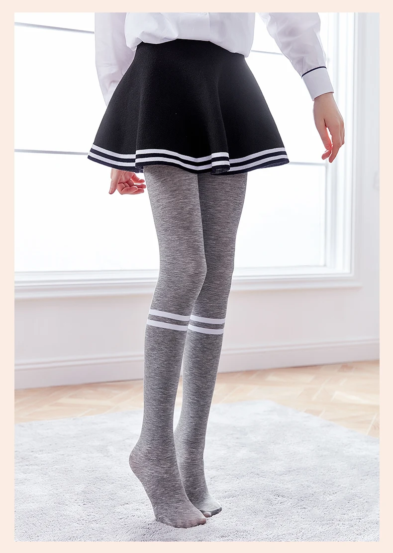 儿童棉质条纹紧身裤女童学校连裤袜儿童舞蹈紧身衣