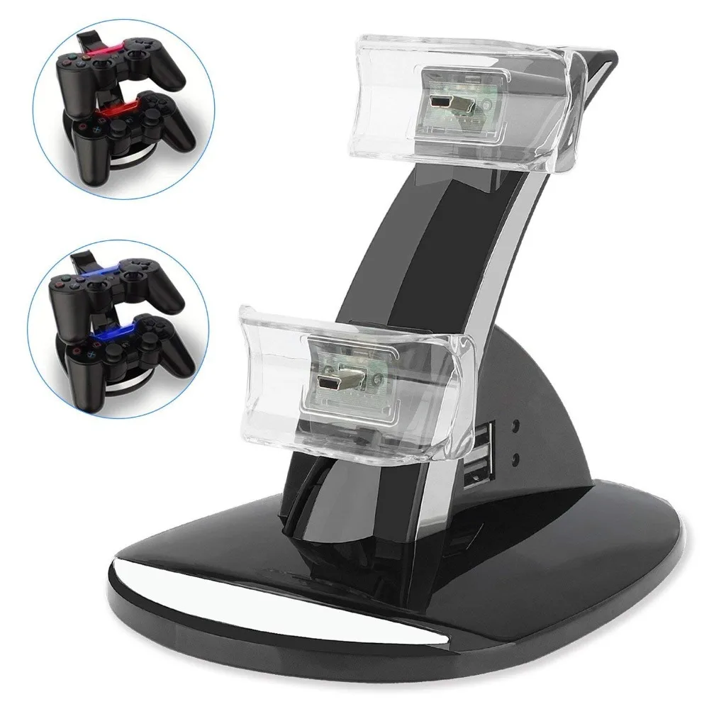 Verbeterde USB Dual Gamepad Charger Controller Game Controller Voeding Laadstation Stand Voor Sony Playstation 3 PS3