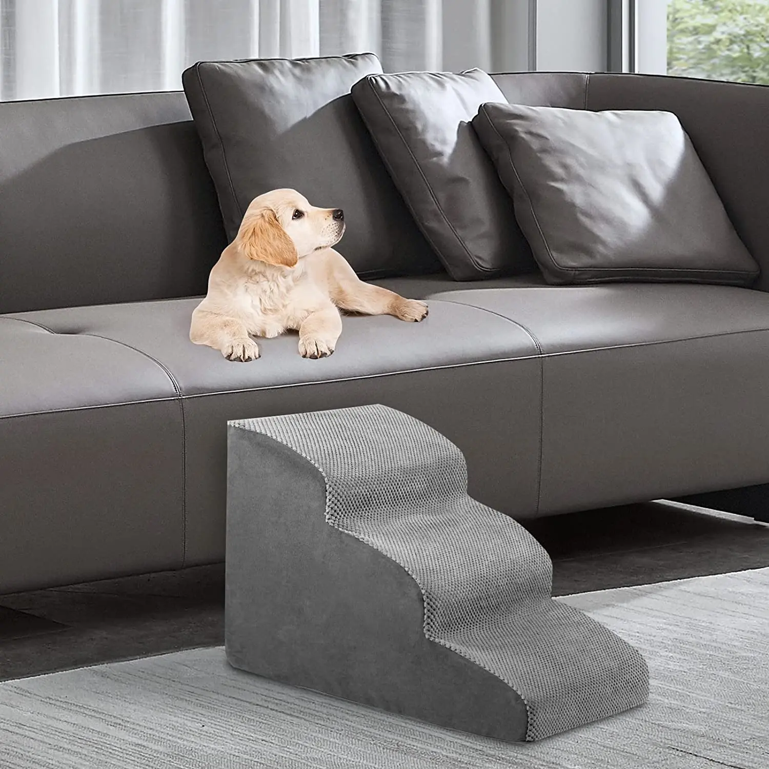 3 Steps Pet Stairs With Certified High Density 30d Foam For Dogs And