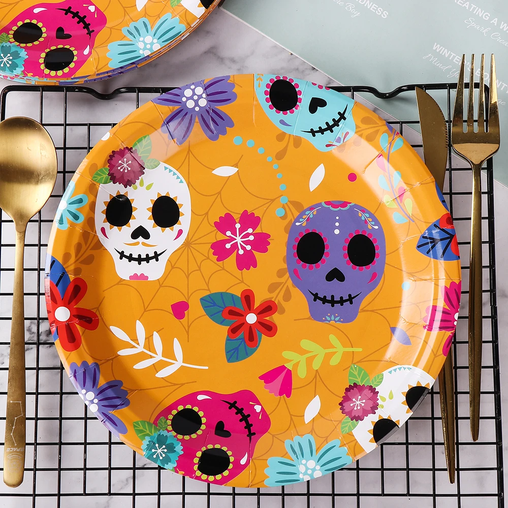 Day of the Dead Party Plates, Dia De Los Muertos Party Supplies Disposable Dinnerware for Mexican Fiesta Carnival Holiday manufacture