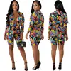 9S02533 Fashion sexy single button irregular graphic 2019 woman print shorts two piece set