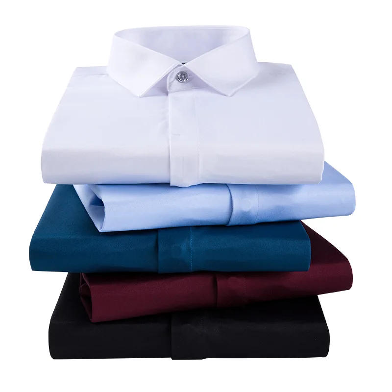 High Grade Solid Color Hidden Placket Spandex Long Sleeve Dress Shirt ...