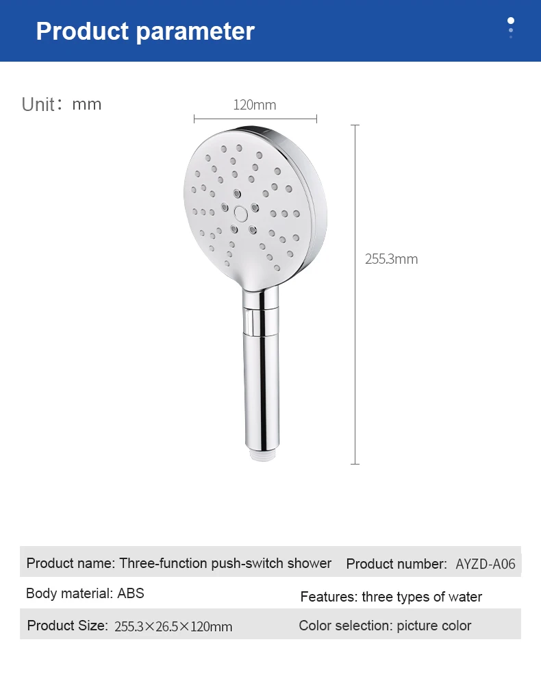 Adjustable handhold shower Nozzle Rainfall Spray shower head Round panel water-saving shower head