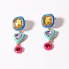 V&R Qingdao Korean Jewelry Geometric Shape Bright Color Stone Enamel Pendent Drop Dangle Earring Lampwork Glass Earrings