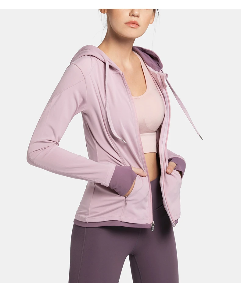 Women's Full Zip-up Yoga Training Track Workout Jacket Hoodies With ...