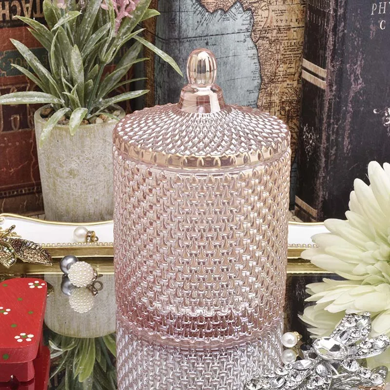 Pink Glass Candle Jar With Lids Wholesale