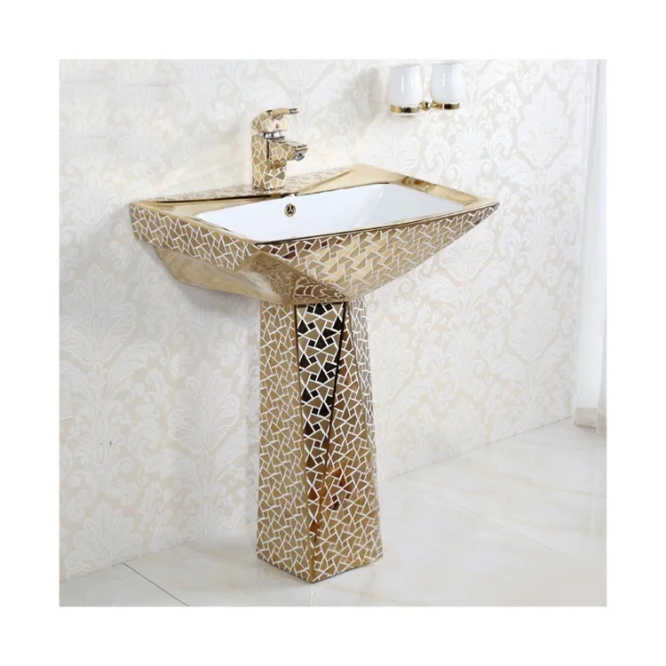 
Popular KD-23GBA electroplated hand wash basin golden with pedestal ceramic sink 
