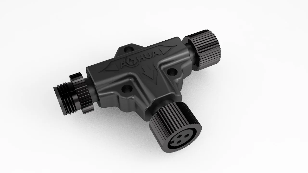 Aohua Led Lighting Electrical Wire Splitter Ip67/ip68 Metal T Type M12 2 Pin Male Female