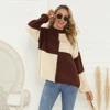 2019 New Arrival Long Sleeve Custom Sweater Manufacturer Wholesale Brown White Splicing Block Women Cashmere Knit Sweater