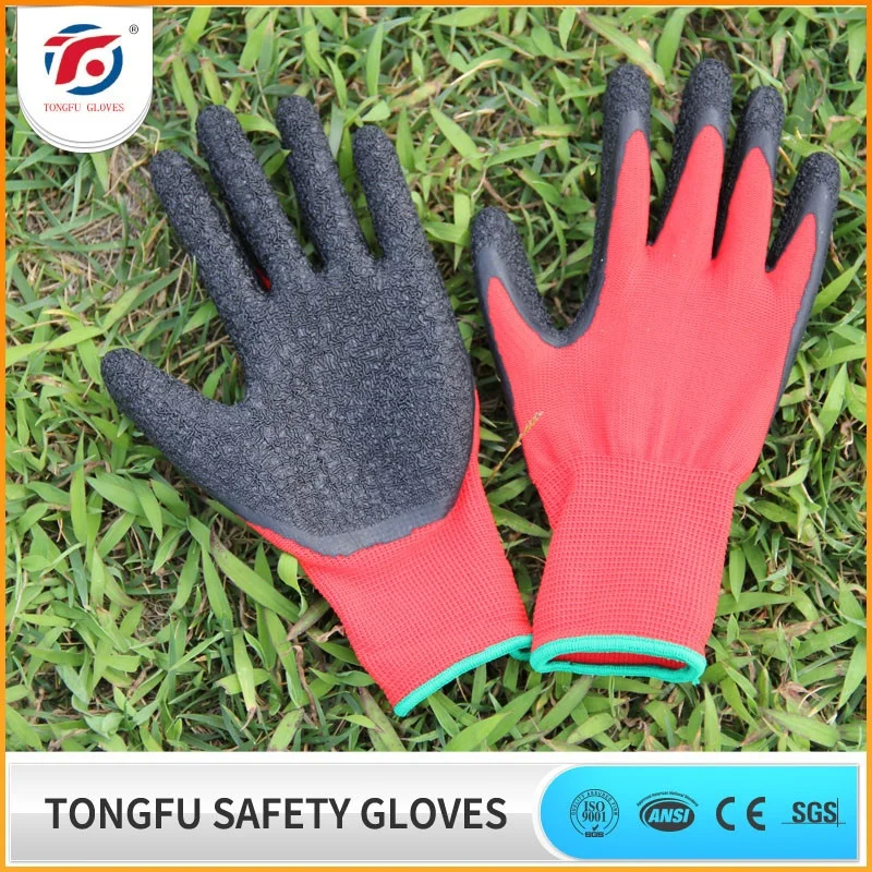 red&black latex coated crinkle finished glove