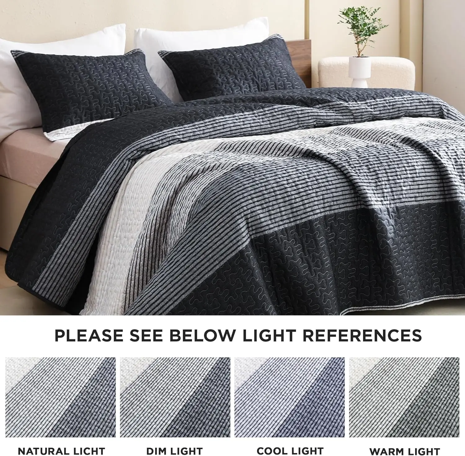 Queen Microfiber Quilt Set Soft Lightweight Summer Coverlet with Stripe Patchwork 3 Piece Bedspread Bedding supplier