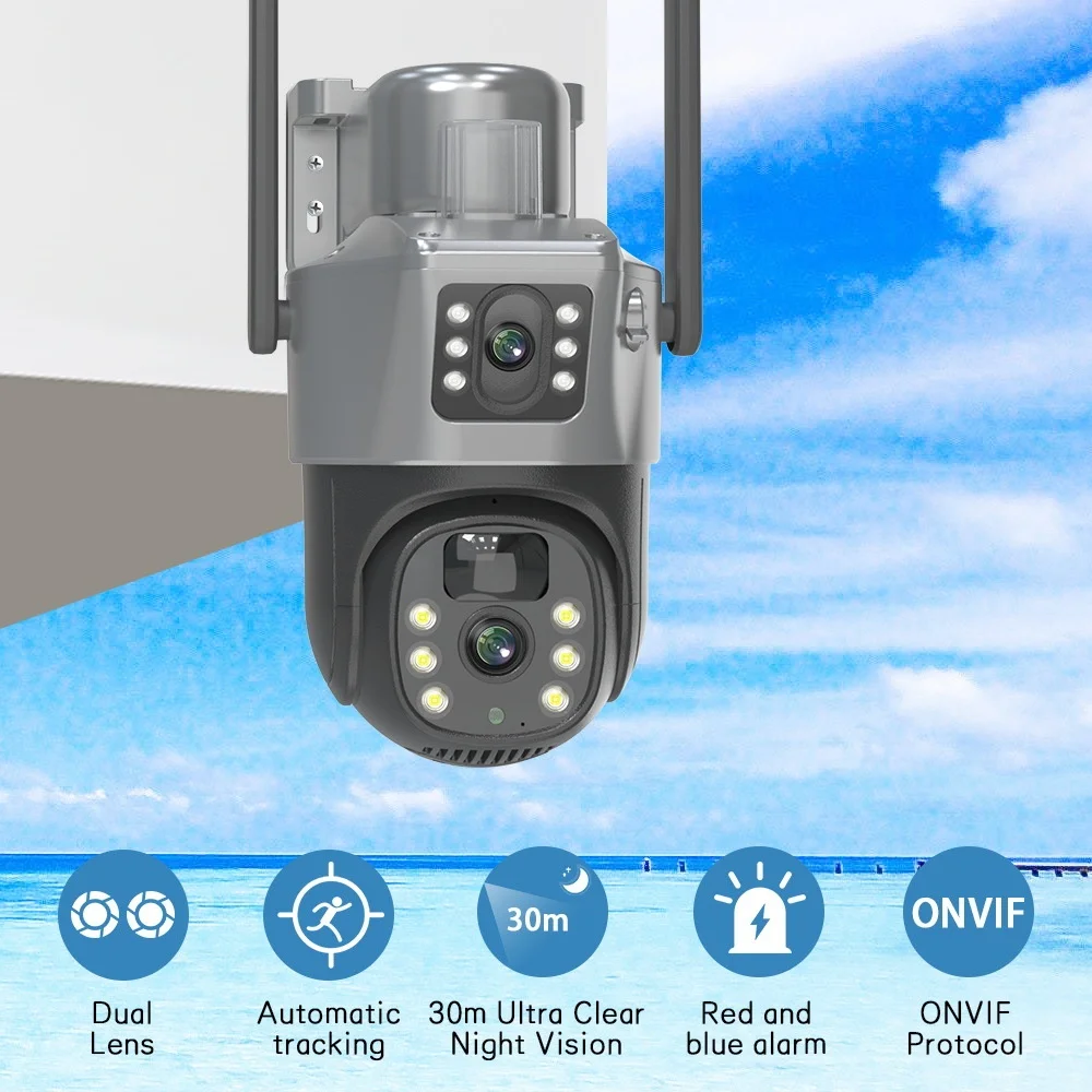 V380Pro Outdoor Dural Lens Waterproof Wide-angle Camera with Solar Binocular Smart Monitoring WiFi 4G PTZ Windproof Camera IP66
