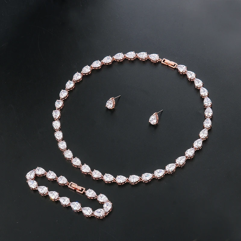 New Arrival Elegant Jewellery Set Pear Cut Cubic Zirconia Cz Tennis