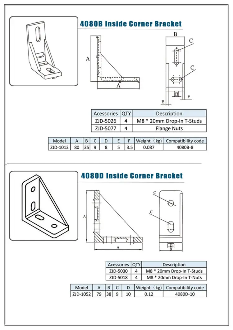 Wholesale T Slot Fitting Heavy Duty 4080 Series Zinc Plated Metal