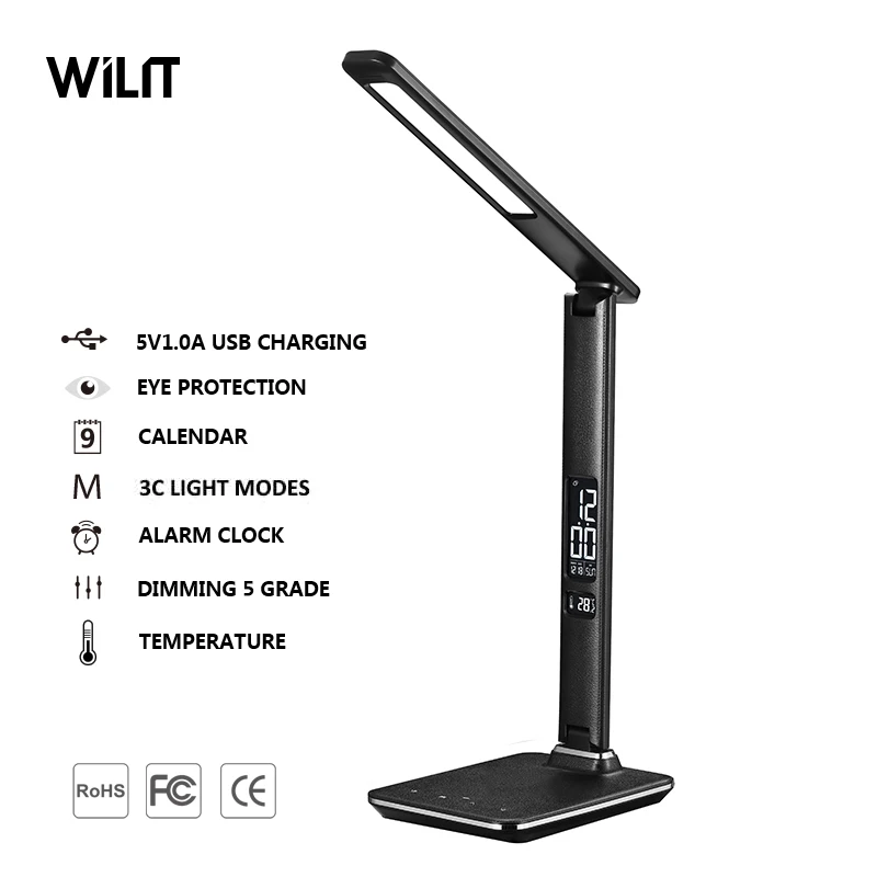 3 Color Adjust QI Wireless Charging LED Table Reading Lamp U13B folding desk lamp with USB Port and calender display