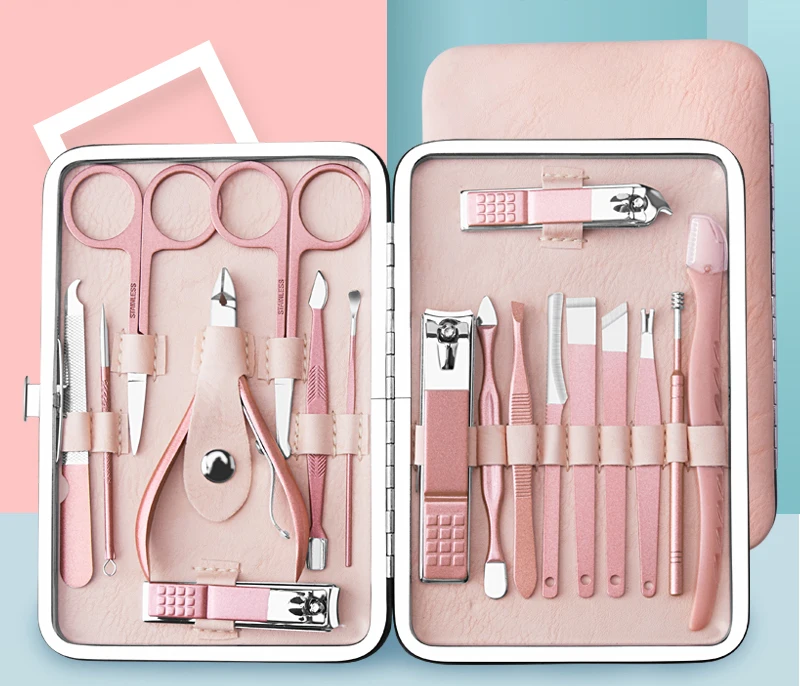 Professional 18 Pcs Beauty Manicure Nail Tools Kit Manicure Set Case