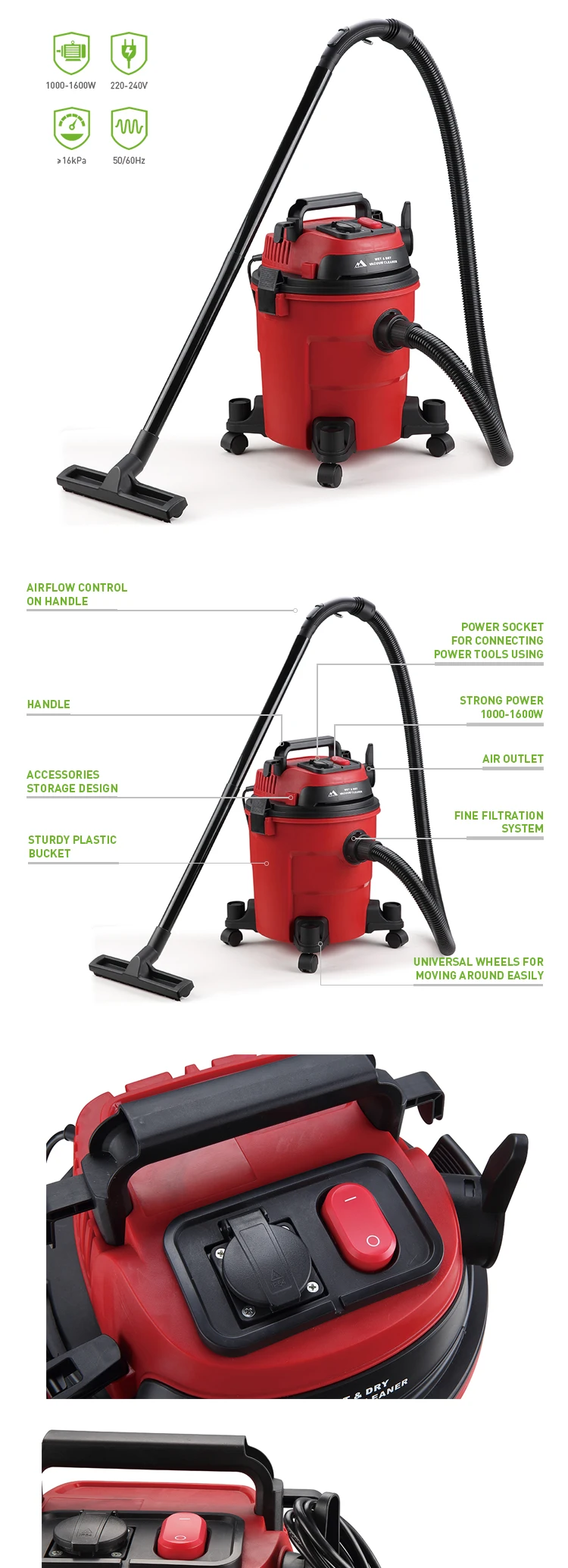 20l/25l 2000w/3600w 3 In 1wet Dry Portable Vacuum Cleaner For Home Car