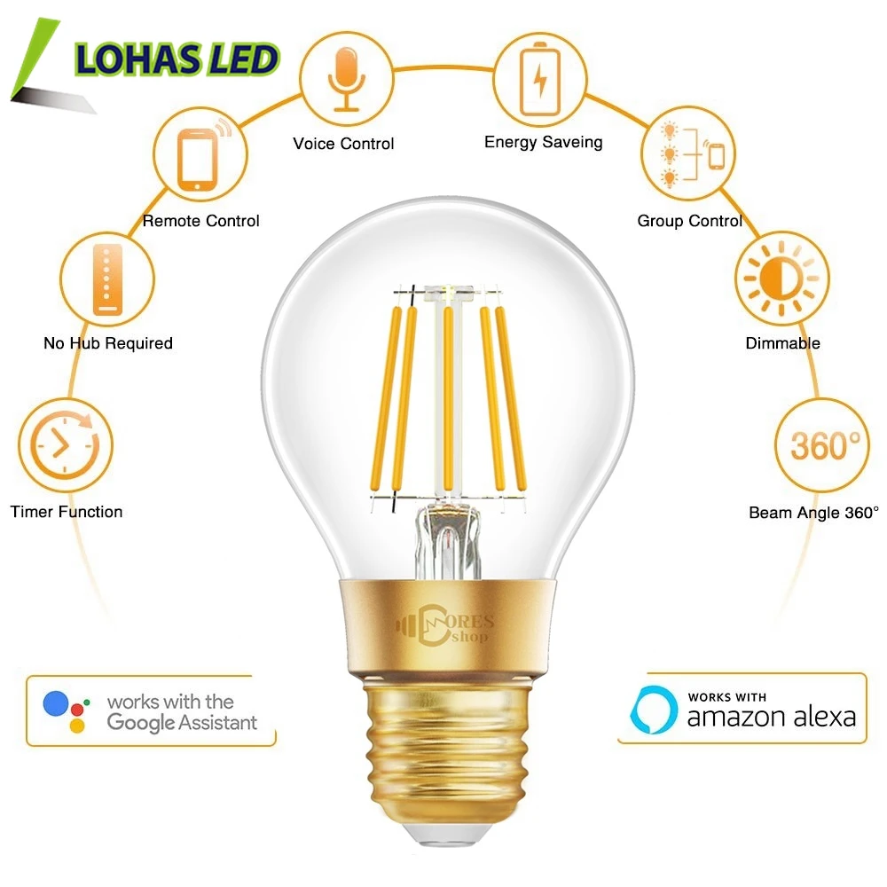 Wifi Led Filament Bulbs E26 E27 8W Edison Lamp Tuya Smart Lighting