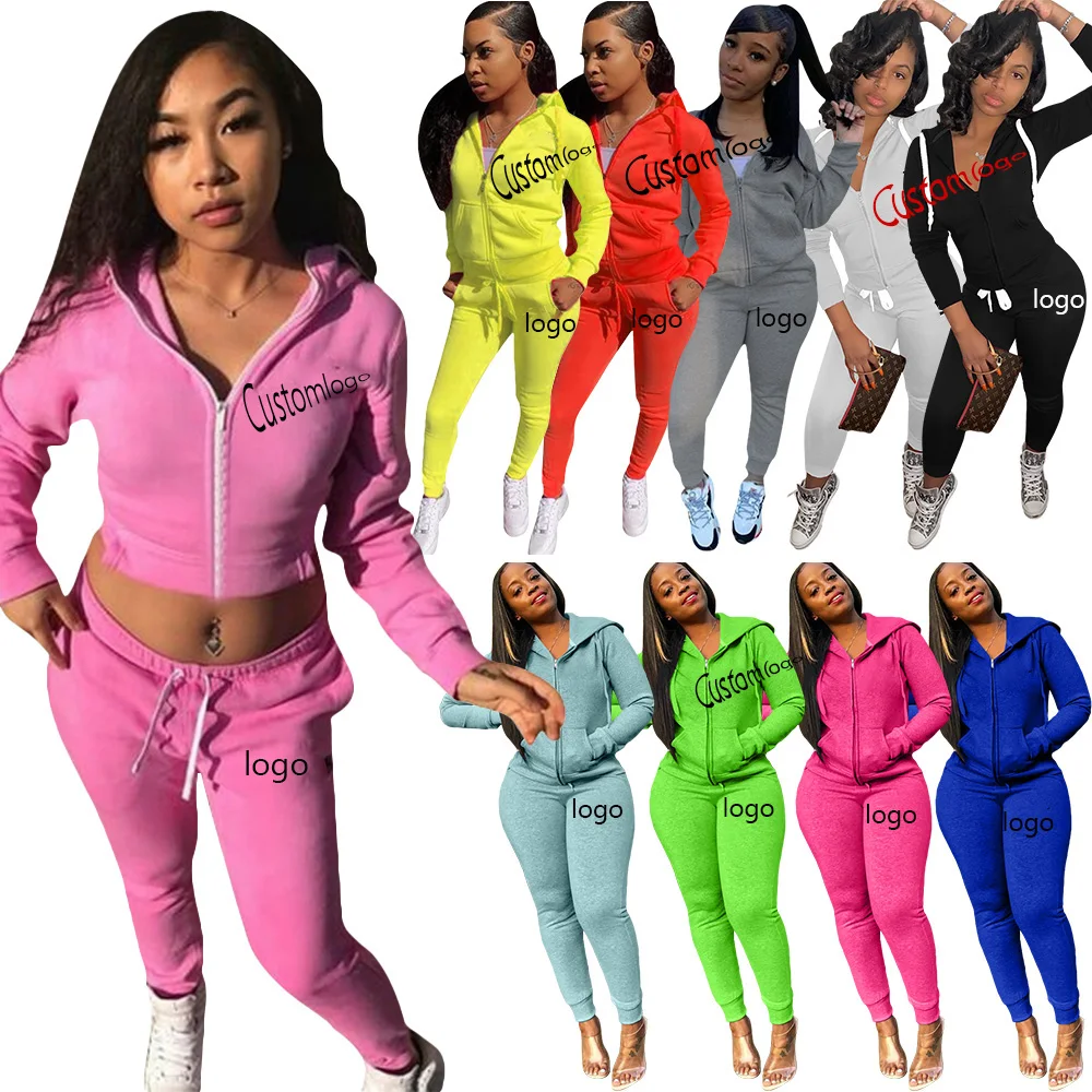 2 Piece Outfits Womens Tracksuit Sets Sweatsuit Hoodie and Sweat Pants Jogging Solid Zip Up Active Jogger Track Suit 