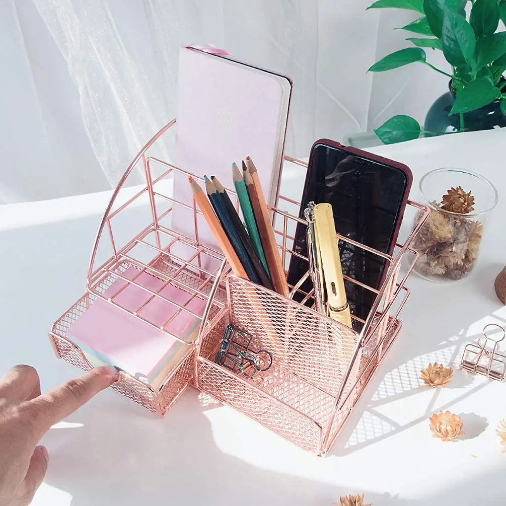 gold mesh desk organizer
