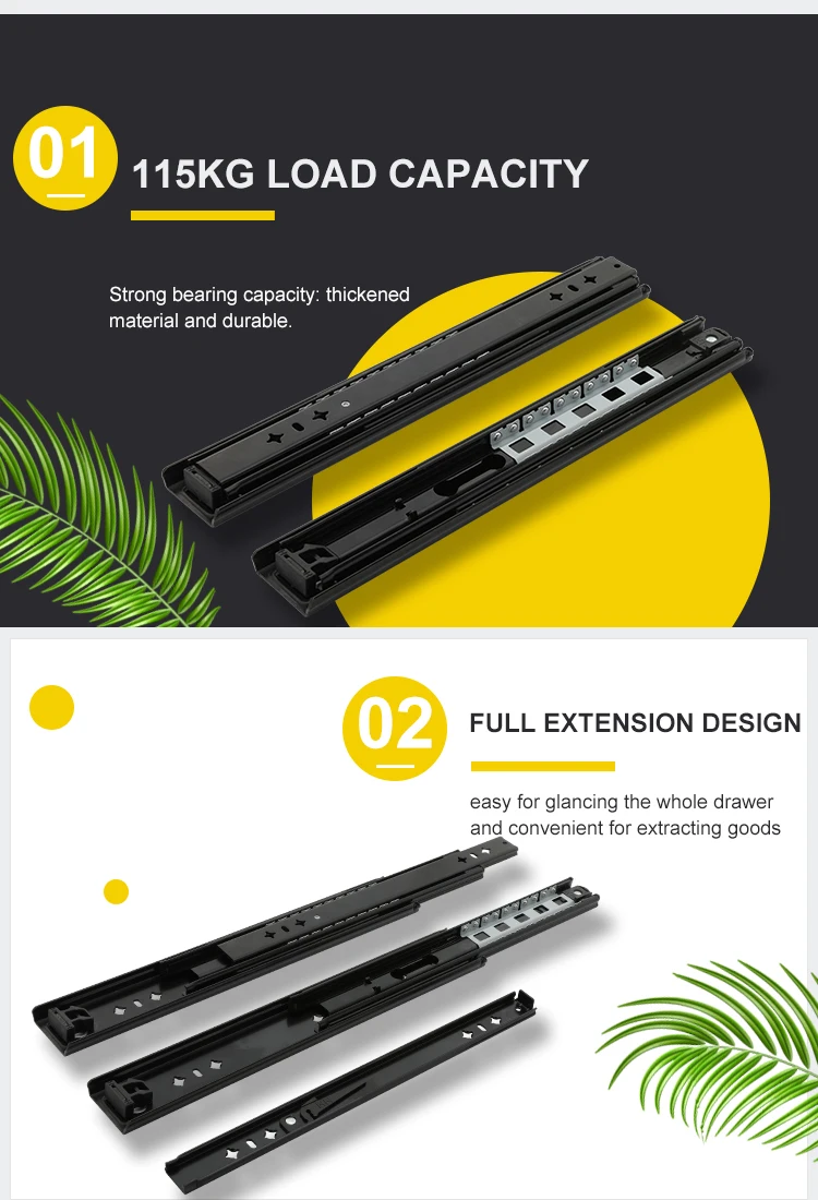 Runners Ball Bearing Locking Full Extension 100kgs Loaded 3 Fold  Rail 1000mm Heavy Duty Drawer Slide