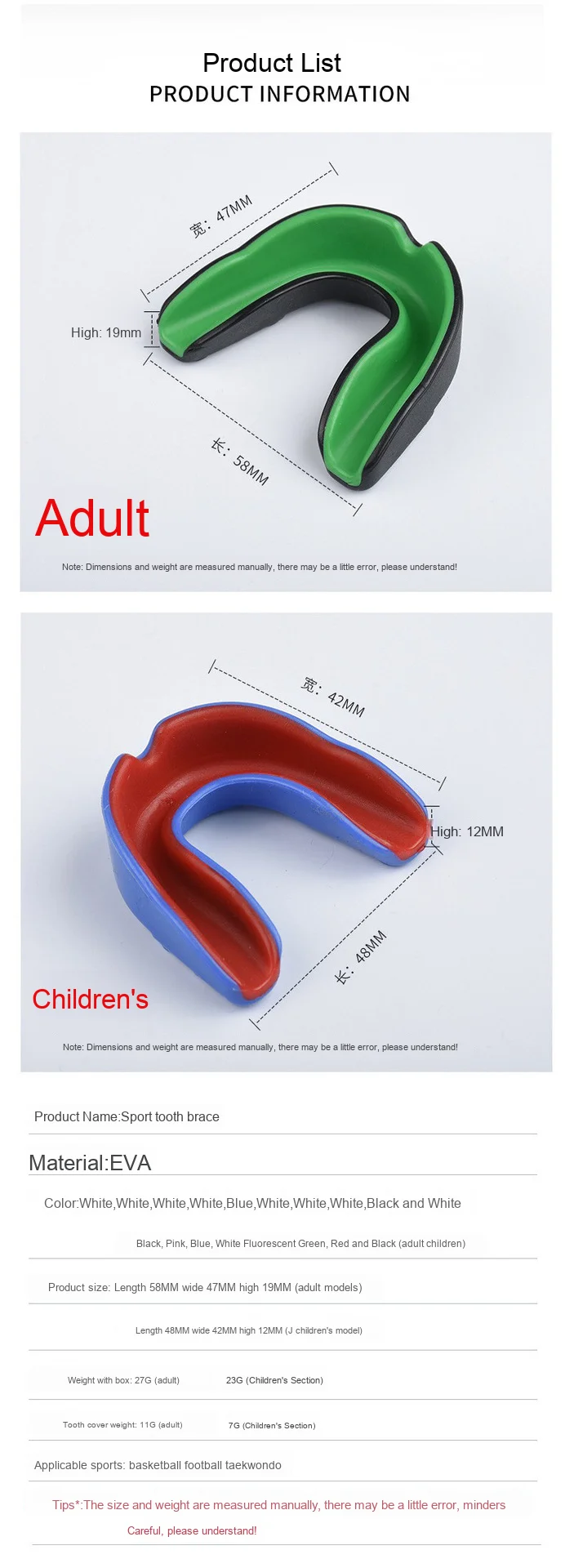 Two-Color Safety Teeth Protector Mouthguard Contact Sports Gear for Boxing MMA Football Basketball Muay Taekwondo Other Sports