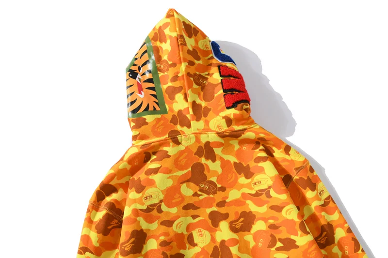 2019 New Arrival Shark Hood Orange Camouflage Bape Style Hoodie Fashion ...