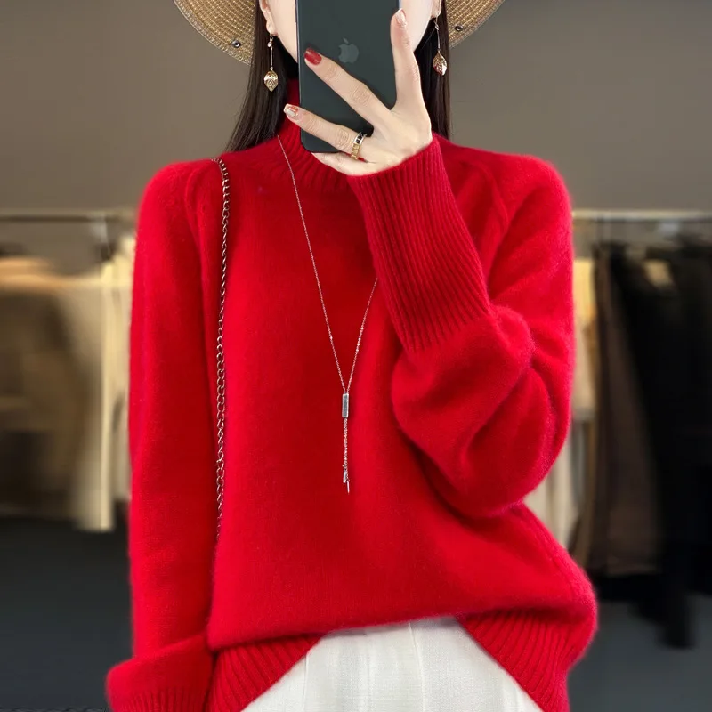 2023 Pure Wool New Solid Color Short Underlay Women's Knitted Sweater ...