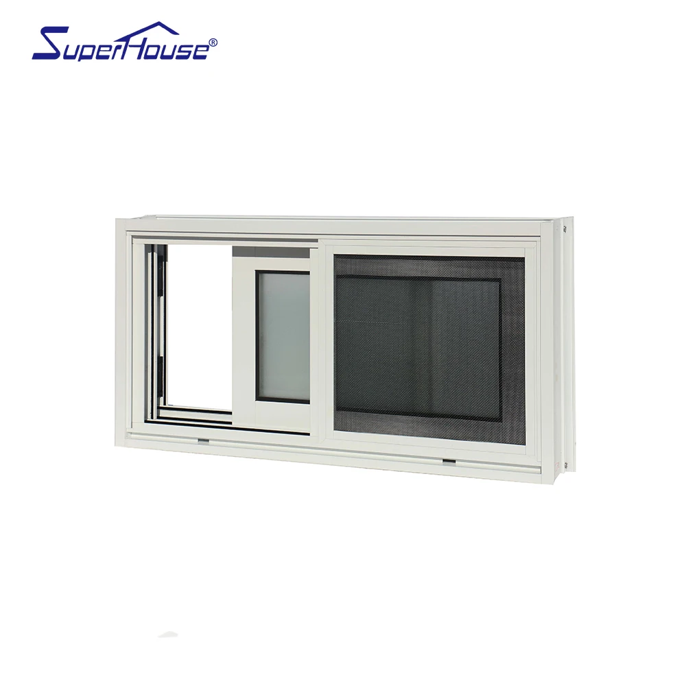 Aluminum sound proof double toughened frosted glass sliding windows with fly net windows