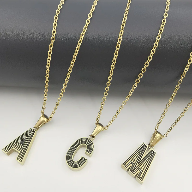eico定制珠宝黄金立方体字母项链方形吊坠不锈钢个性化18k初始项链