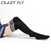 CRAZY FLY Women High Over The Knee Socks Thigh High Stockings Opaque Warm Japanese School Student Stripe Long Sock 2019