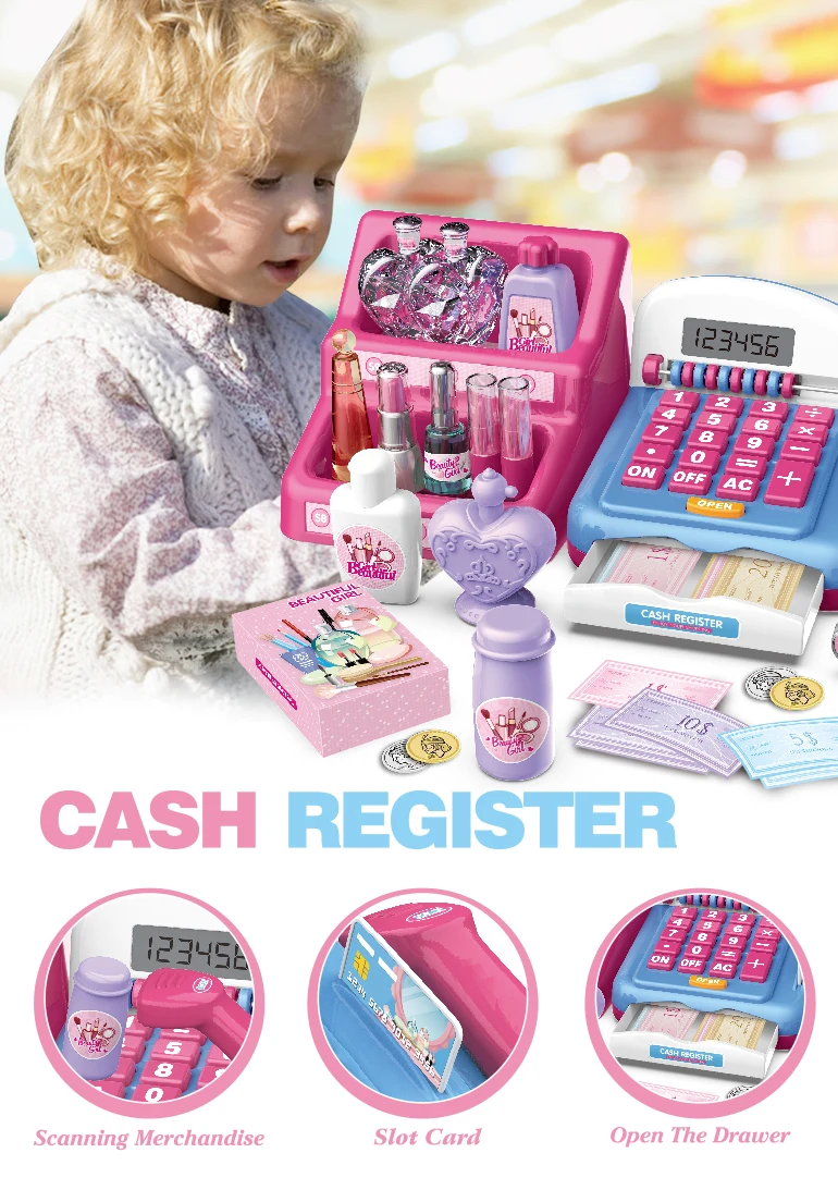 Girls role play toy electric plastic supermarket cash register for kids