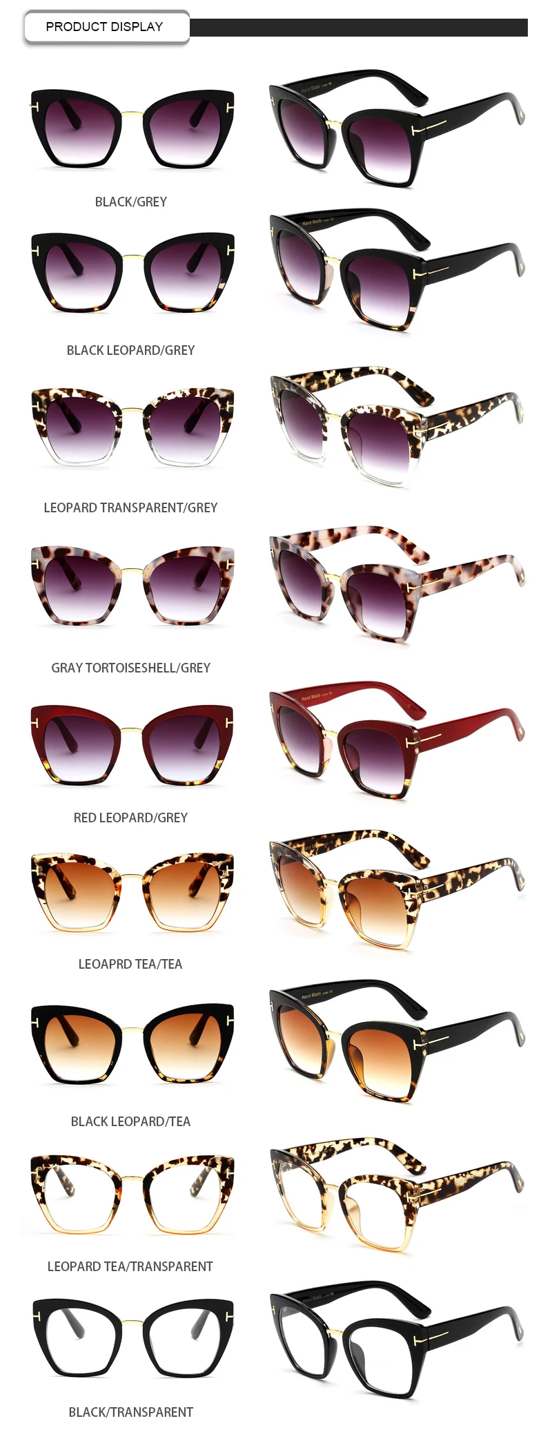 Gunes Gozlugu Mirror Oversize Ladies Rice Nail Leopard Cat Eye Sunglasses Women