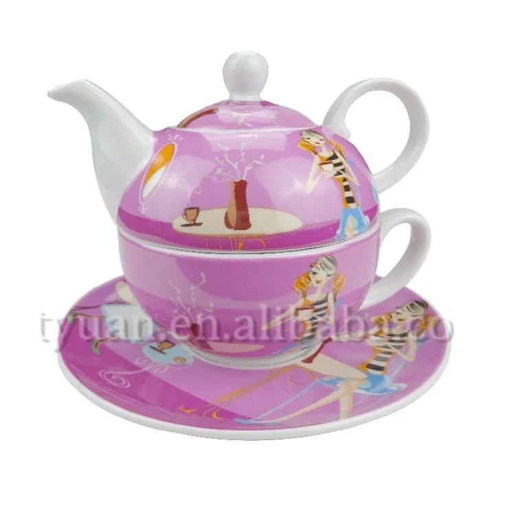 Morden Lady Teapot And Cup In One Person Teapot Set Cup Saucer Lid