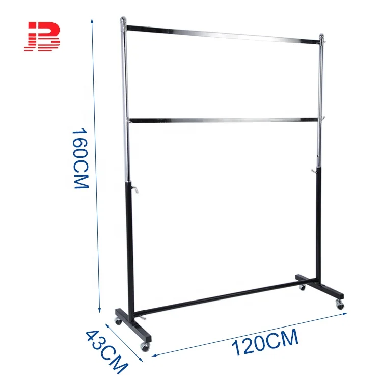 High Quality Chrome Plated Commercial Grade Metal Clothes Rack double bar hanging Display Rack factory