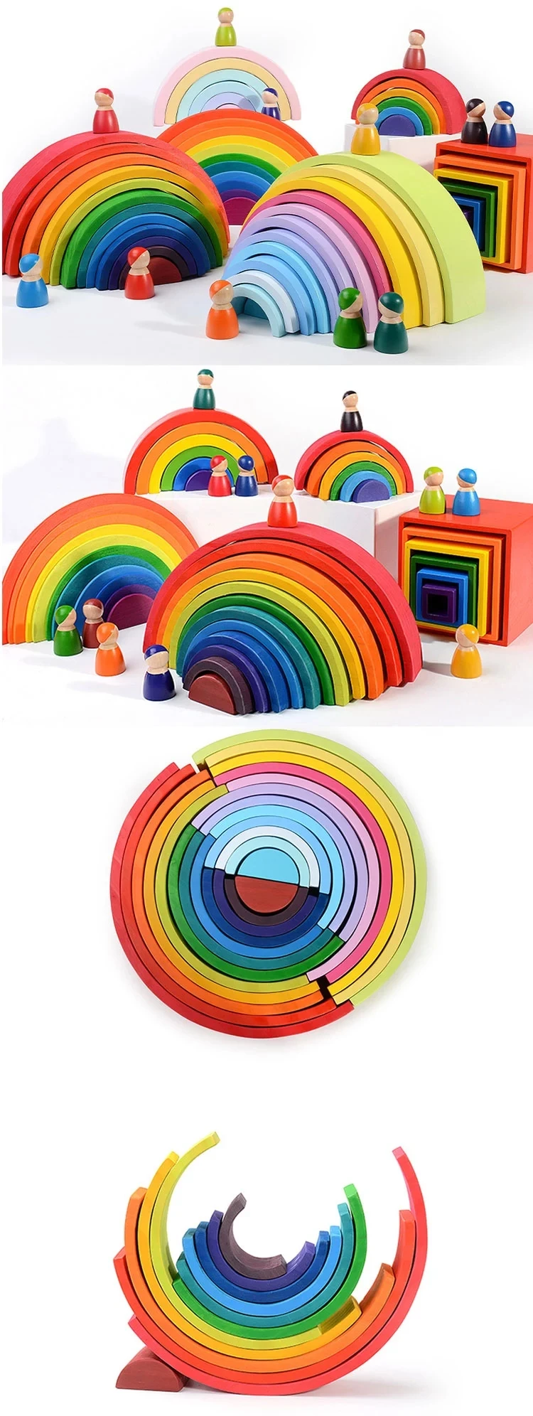 12 Pcs Building Blocks Montessori Educational Large Rainbow Stacking ...