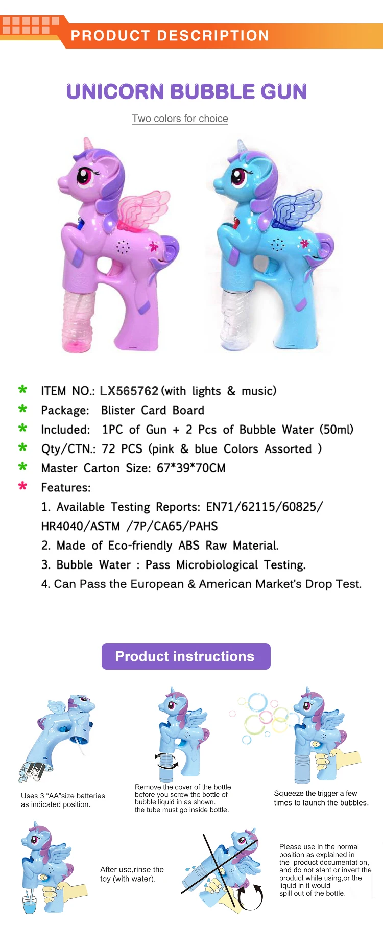 Hot sale out door electric educational bubbles water toy  unicorn music light coloured bubble toy
