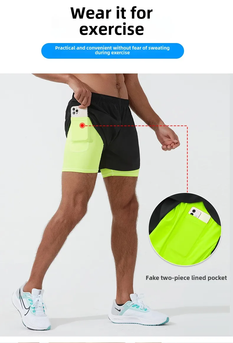 product mens summer sports shorts for gym beach double layer anti exposure marathon running fitness trunks three point design for-3