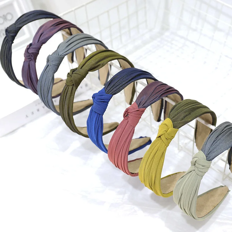 Yucat New Design Fashion Girls Hair Accessories Hoop Pure Fabric Forehead Hairband Plain Knot Headbands For Women