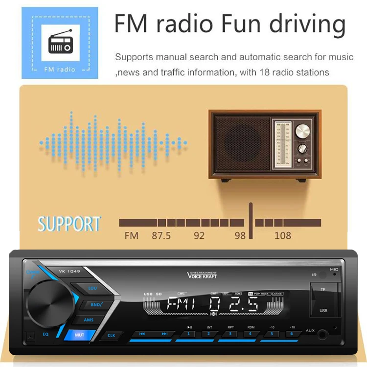 Car Stereo,4x45w Car Audio Fm Radio,Mp3 Player Usb/sd/aux Hands Free
